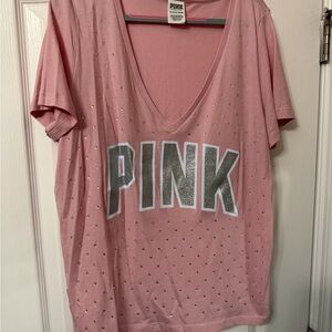 PINK Victoria's Secret Pink Studded V-Neck Tee
